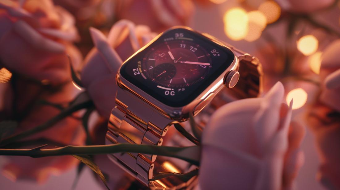 Apple Watch Rose Gold é a escolha certa para você? 2 Apple Watch Rose Gold Edition em destaque, com acabamento luxuoso e cenário sofisticado minimalista.