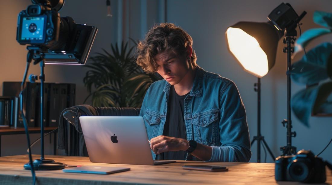 Como fazer downgrade MacBook Pro sem perder dados? 2 Fotografia hiper-realista detalhando passos para fazer downgrade em MacBook Pro sem perder dados.