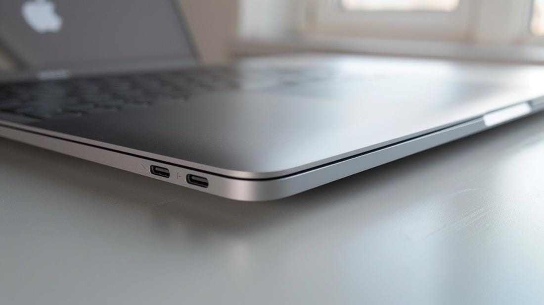 MacBook Air Jack Size: Qual é o Tamanho Correto? 19 Foto detalhada de um MacBook Air destacando o tamanho do conector de fone de ouvido.