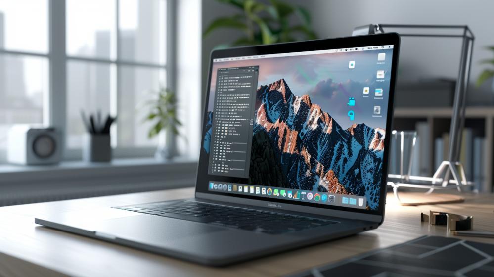 MacBook Pro i7 16GB 512 SSD: Vale a Pena Comprar? 10 Fotografia hiper-realista de MacBook Pro em design moderno e workspace minimalista com luz natural.