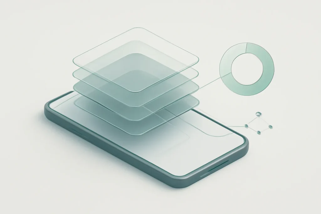 funcionalidades iOS 26 melhoram bateria, notificações e acessibilidade 3 Ilustração técnica das funcionalidades iOS 26 com gestão adaptativa de energia e aprendizagem no dispositivo.