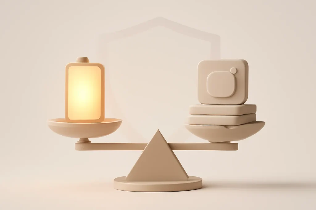 funcionalidades iOS 26 melhoram bateria, notificações e acessibilidade 4 Metáfora de equilíbrio nas funcionalidades iOS 26 entre autonomia, foco nas notificações e acessibilidade com privacidade.