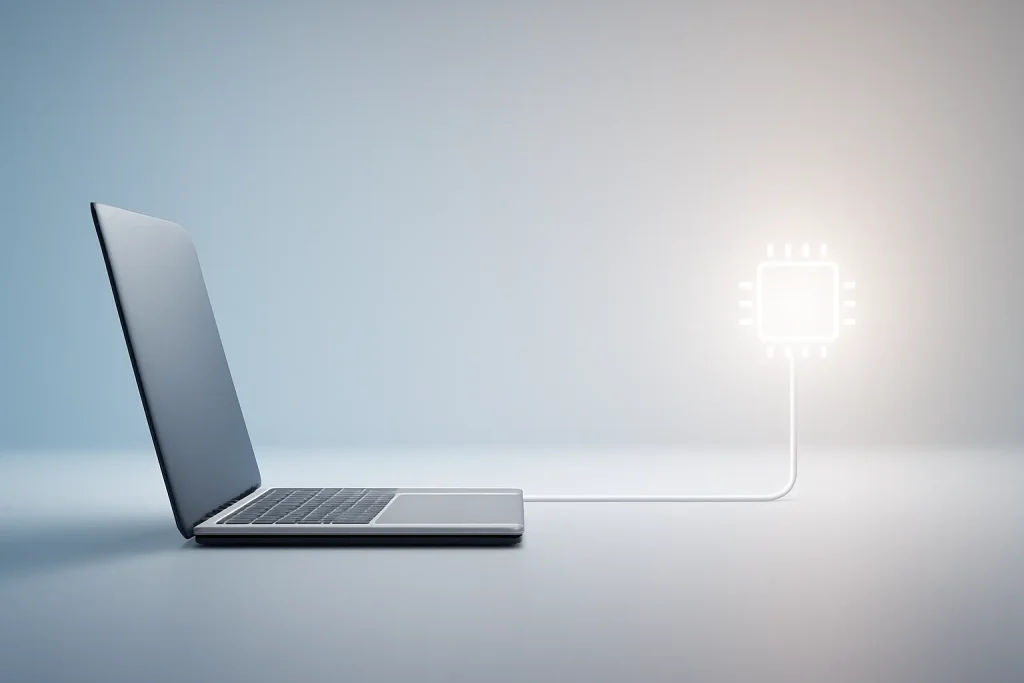 Comprar Mac agora ou esperar 2026: o que esperar dos modelos 2026 2 Dilema comprar Mac agora ou esperar 2026 representado por um portátil e uma linha temporal até um chip abstrato.