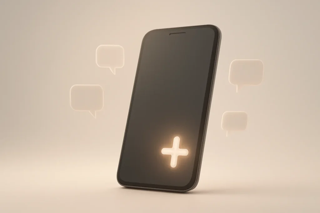 Funcionalidades escondidas do Apple Messages: guia útil e seguro 2 Composição minimalista que simboliza as funcionalidades escondidas do Apple Messages como um menu de acções numa conversa.