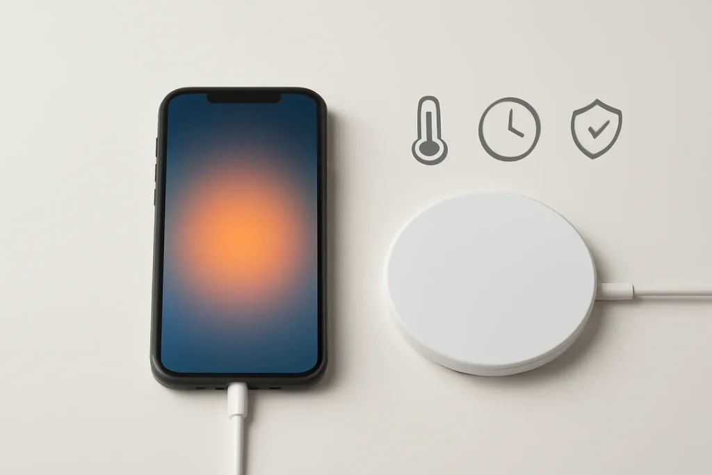 Gestão de bateria Android vs iPhone: software, carregamento e apps 4 Metáfora visual de carregamento, calor e longevidade na gestão de bateria Android vs iPhone.