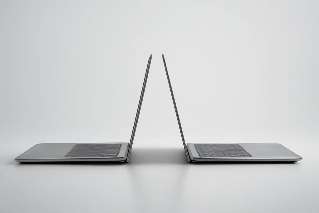 Samsung Galaxy Book 6 vs 6 Pro: ecrã, autonomia e refrigeração 2 Comparação visual simbólica entre dois portáteis na análise Samsung Galaxy Book 6 vs 6 Pro.