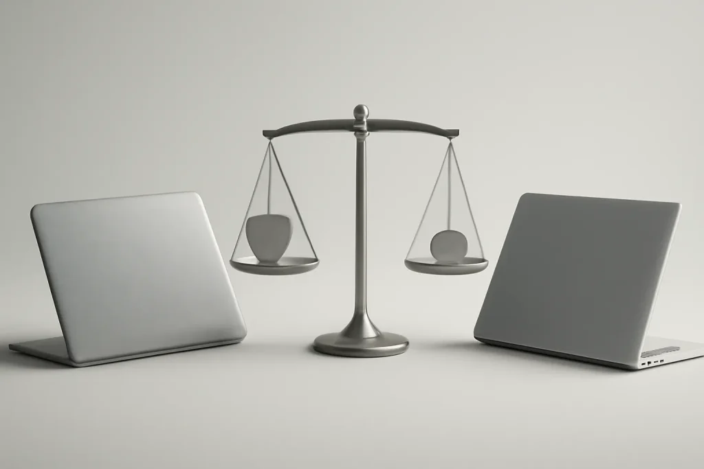 Dell XPS 13 recondicionado vs novo: preço, risco e valor 2 Comparação simbólica entre portátil novo e recondicionado.