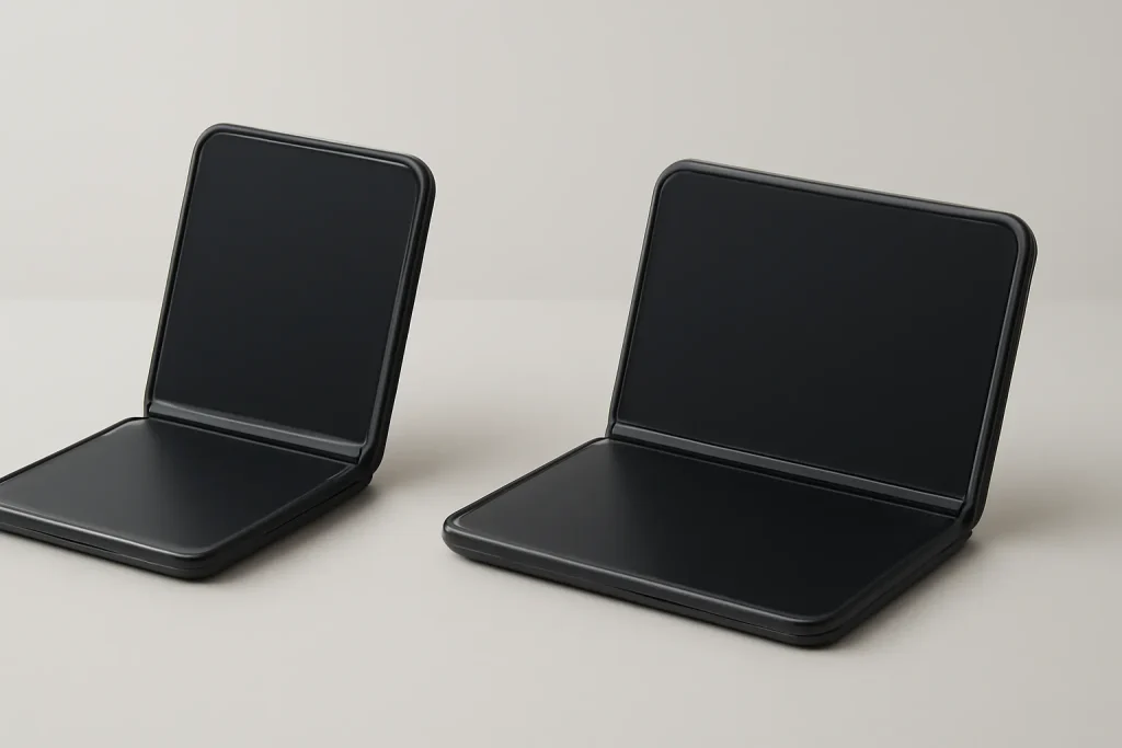 Telemóveis dobráveis flip vs book: portabilidade vs produtividade 2 Comparação visual de telemóveis dobráveis flip vs book em formato compacto e formato tipo livro.