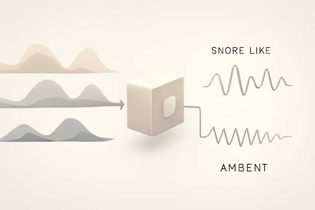 atualização Samsung Health 6.31 melhora deteção de ressonar no sono 3 Diagrama abstrato do algoritmo de classificação de áudio na atualização Samsung Health 6.31, separando ressonar de som ambiente.