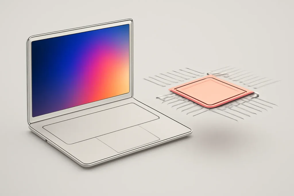 Samsung Galaxy Book 6 vs 6 Pro: ecrã, autonomia e refrigeração 3 Ilustração técnica de ecrã e arrefecimento na comparação Samsung Galaxy Book 6 vs 6 Pro.