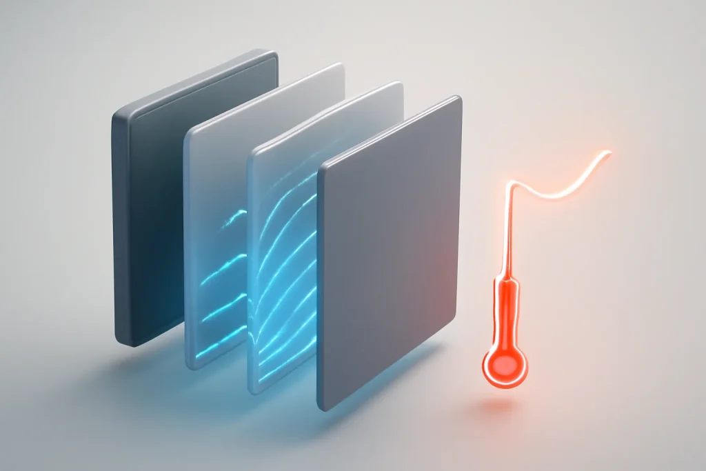 Saúde da bateria do iPhone: hábitos e ajustes para reduzir desgaste 3 Esquema abstracto de célula de iões de lítio ligado à saúde da bateria do iPhone.