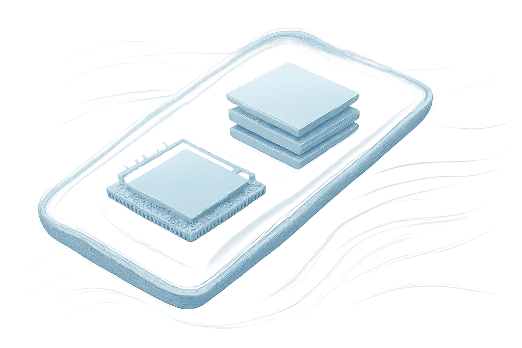 Ficar no iOS 18.7: previsibilidade face ao iOS 26 com IA 3 Ilustração abstrata de processamento e serviços em segundo plano, ligada à decisão de ficar no iOS 18.7.