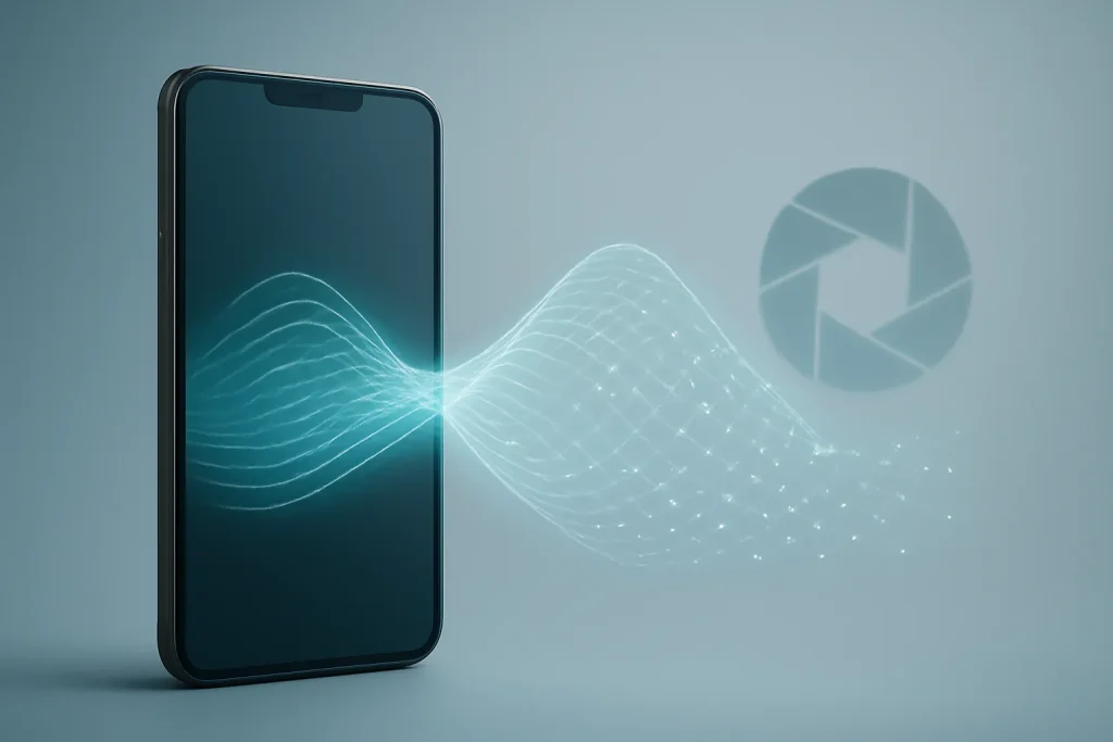 iPhone 11 Pro vs iPhone 12 usado: teste real e qual compensa 3 Ilustração abstrata de rede móvel e processamento de imagem.