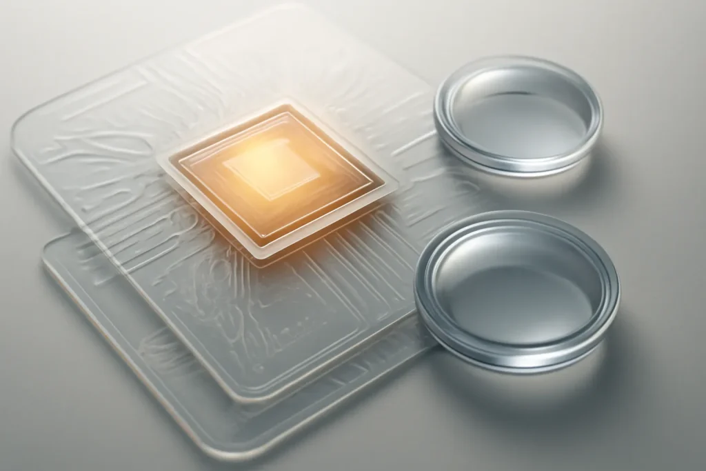 iPhone 13 Mini recondicionado: A15, câmara e garantia na iOutlet 3 Chip abstrato e elementos de lente a sugerir desempenho e câmara.