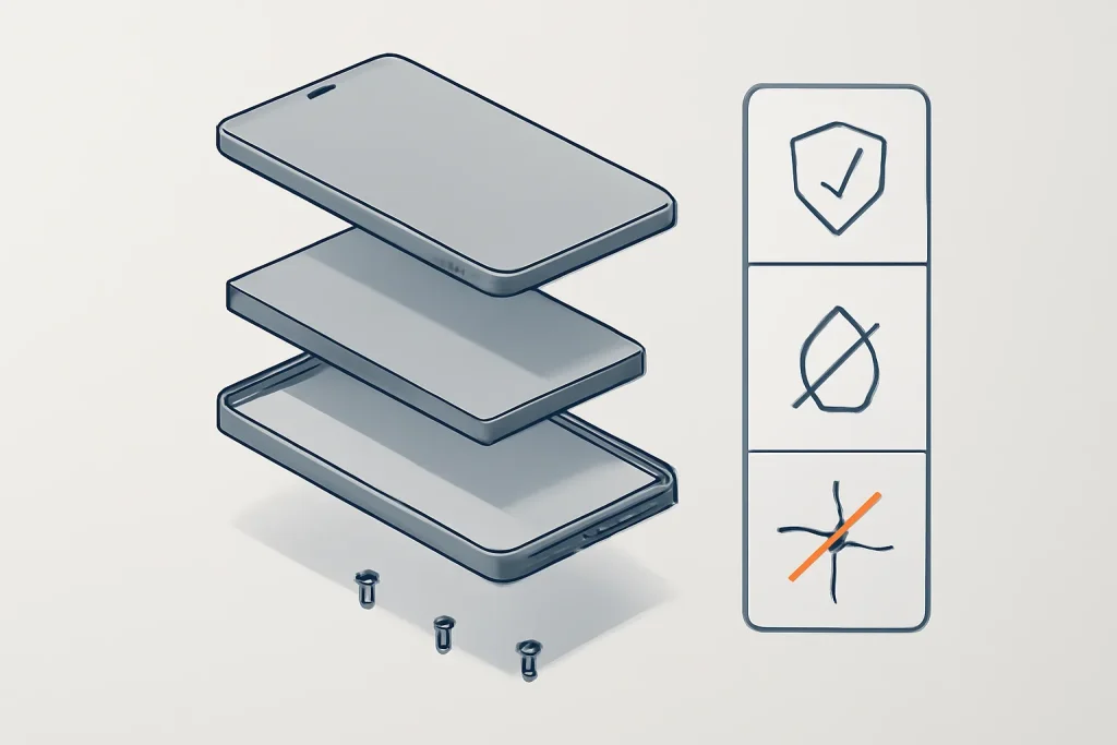 Marcas de telemóveis Android com melhor garantia: guia de garantias na UE 3 Componentes de um smartphone e símbolos de exclusões de garantia, útil para comparar marcas de telemóveis Android com melhor garantia.