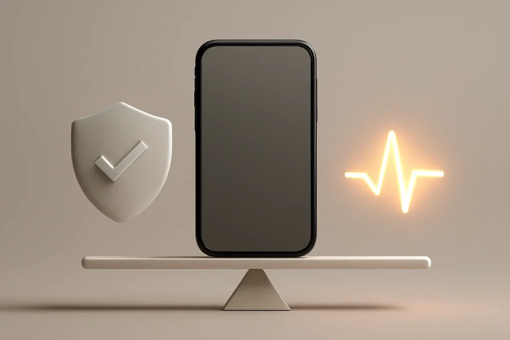 hotword Hey Plex Samsung Galaxy: ativação por voz no Galaxy em teste 4 Equilíbrio entre conveniência e privacidade no hotword Hey Plex Samsung Galaxy, representado por símbolos abstratos.