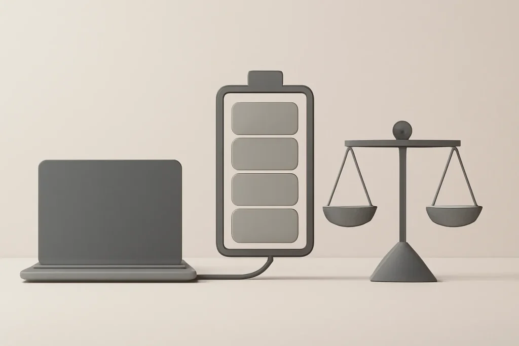 Samsung Galaxy Book 6 vs 6 Pro: ecrã, autonomia e refrigeração 4 Metáfora de autonomia e risco-benefício na decisão Samsung Galaxy Book 6 vs 6 Pro.