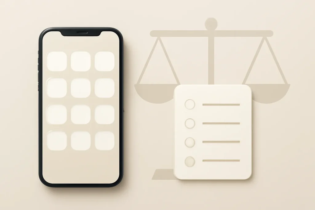 Configurar um telemóvel novo: instalação limpa e mais desempenho 4 Checklist simbólica para configurar um telemóvel novo: organizar, rever permissões e equilibrar risco-benefício.