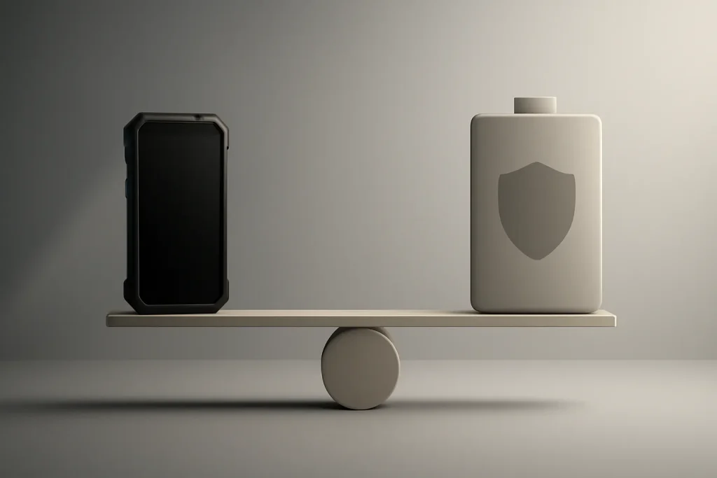 Smartphone visão noturna FOSSIBOT F113: robustez e câmara IR 4 Metáfora de equilíbrio entre autonomia, visão noturna e privacidade no smartphone visão noturna FOSSIBOT F113.