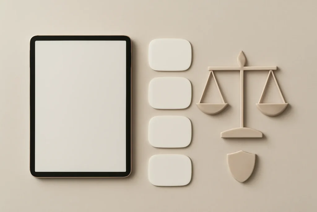 Melhores tablets baratas: como escolher ecrã, bateria e suporte 4 Tablet genérico com metáfora de checklist e balança para decisão de compra, melhores tablets baratas.