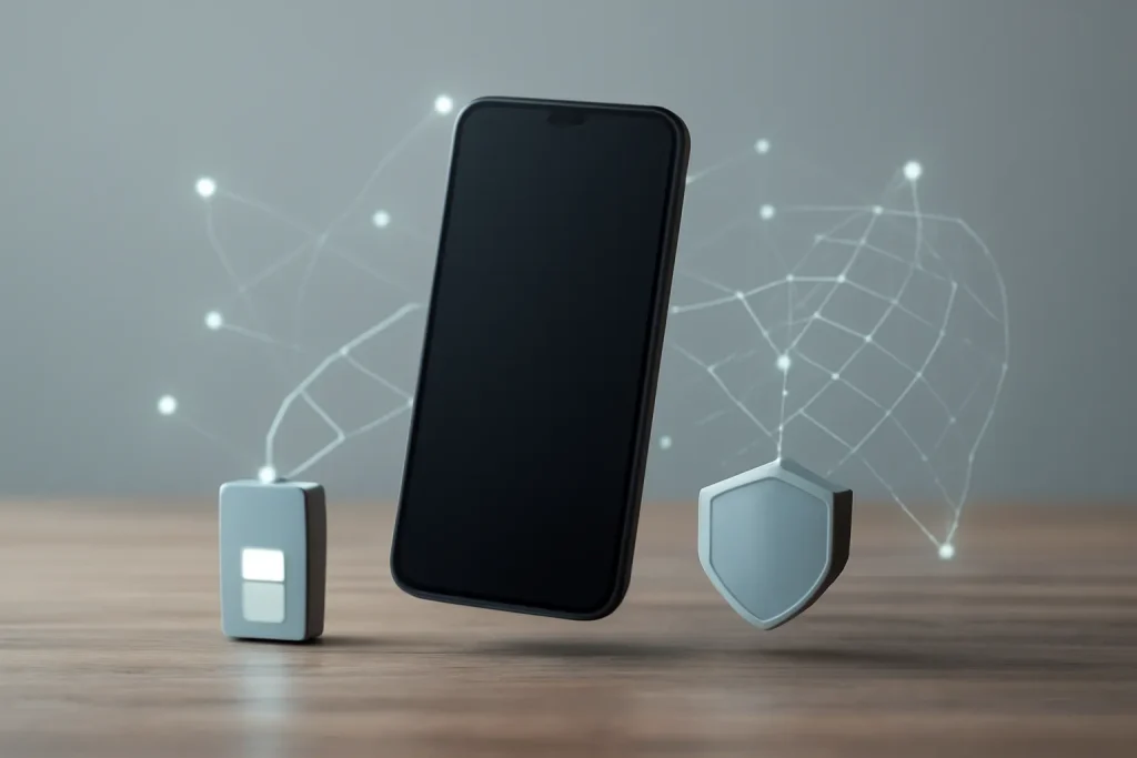 iPhone 12 Pro Max recondicionado barato: vale a pena e o que ver 3 Smartphone genérico rodeado de elementos abstratos de teste e verificação.