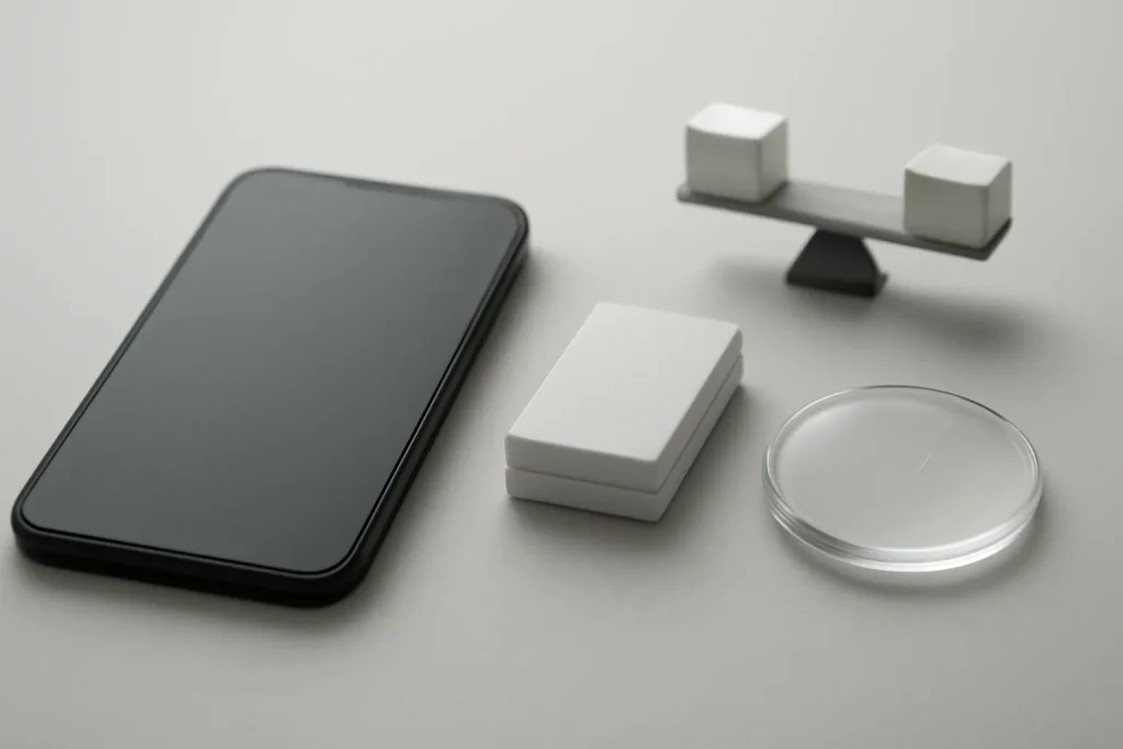 iPhone com melhor câmara até 400 euros: comparação e escolha final 4 Natureza-morta com smartphone e objetos que sugerem verificação antes da compra.