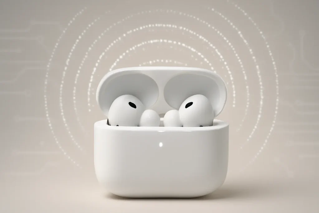 Como ligar AirPods ao iPhone Android Windows via Bluetooth 3 Detalhe do modo de emparelhamento ao ligar AirPods ao iPhone Android Windows.