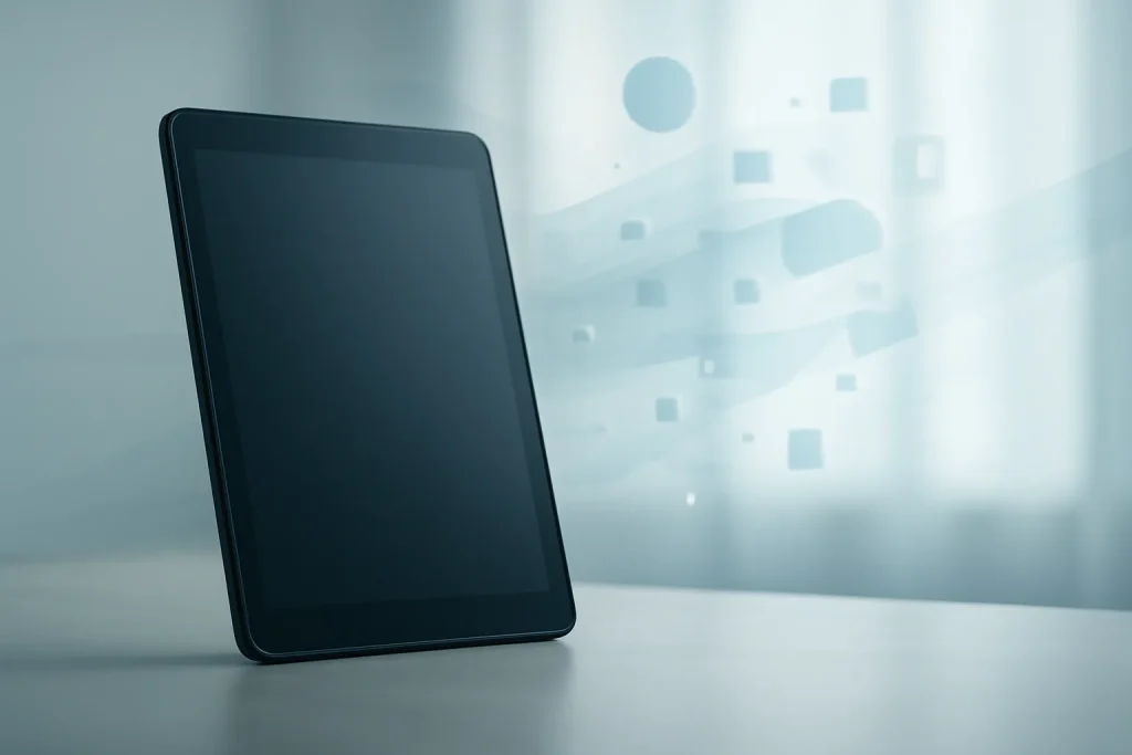 Como limpar cache do iPad: Safari, Chrome e reinício do sistema 2 Ilustração simbólica sobre limpar cache do iPad, com ficheiros temporários a desaparecerem de um tablet genérico.