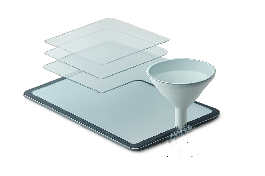 Como limpar cache do iPad: Safari, Chrome e reinício do sistema 3 Representação abstrata do processo de limpar cache do iPad em camadas (browser e apps).