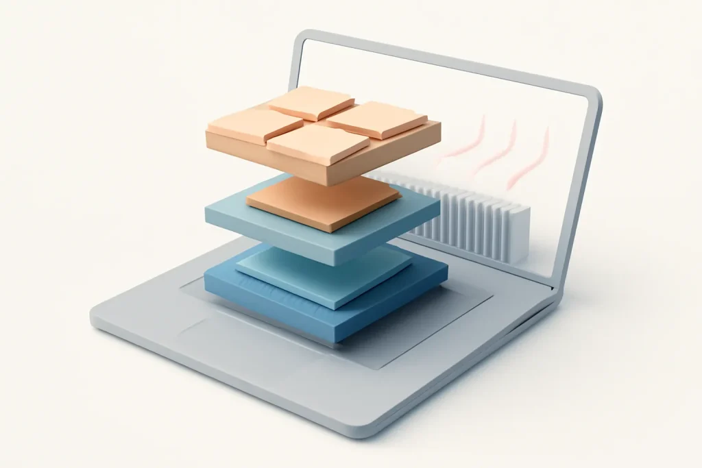 MacBook Pro M5 Pro e M5 Max: lançamento e novidades em 2026 3 Ilustração abstrata de SoC com CPU, GPU e memória unificada para MacBook Pro M5 Pro e M5 Max.