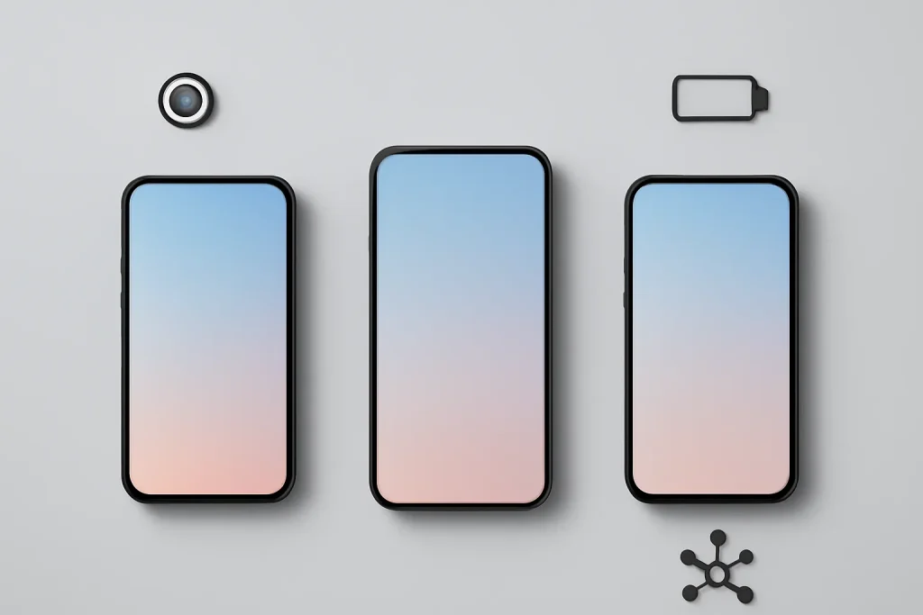 Melhores telemóveis 2026: guia por perfil, câmara, autonomia e IA 2 Composição minimalista a simbolizar os melhores telemóveis 2026: câmara, autonomia e IA.