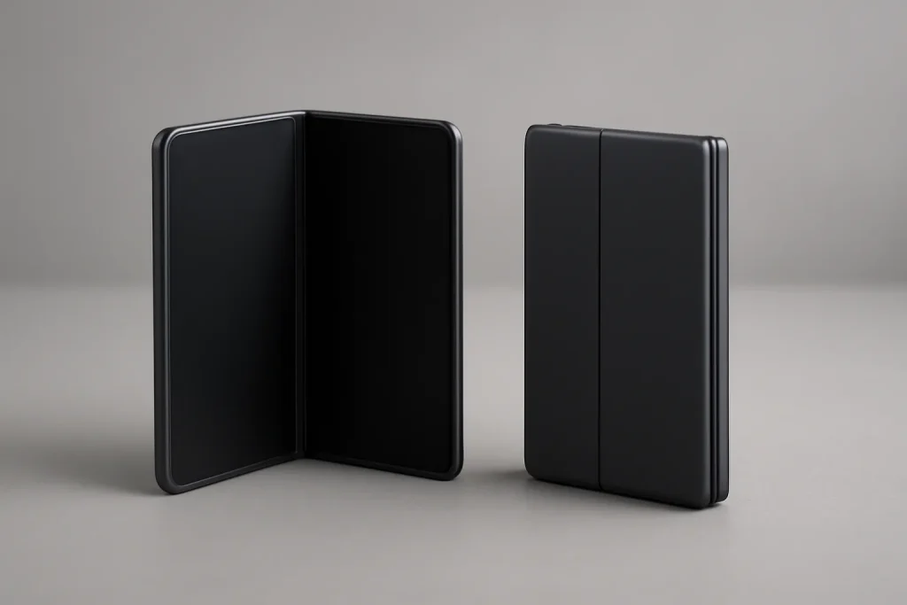 Motorola Razr Fold e Galaxy Z TriFold: dobráveis livro mais acessíveis 2 Silhuetas de dobráveis tipo livro a simbolizar Motorola Razr Fold e Galaxy Z TriFold