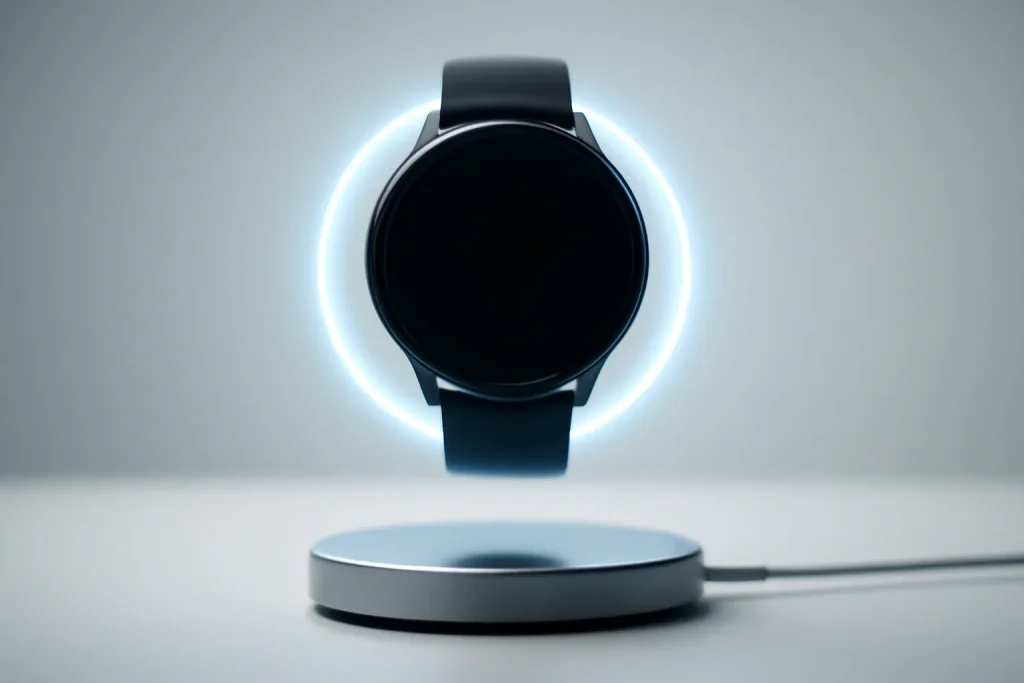 Pixel Watch 4: Pixel Watch 4 carregamento rápido e melhor autonomia 2 Imagem simbólica de Pixel Watch 4 carregamento rápido com relógio circular e disco de carregamento.