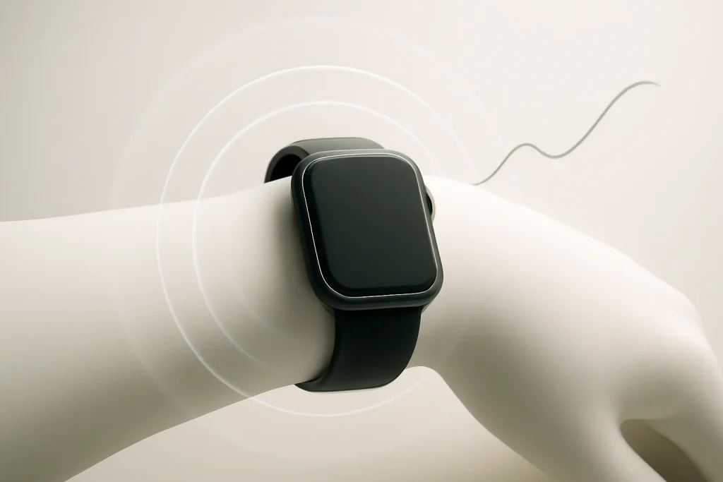 A precisão da monitorização da frequência cardíaca do Apple Watch em treino e bem-estar 2 Ilustração minimalista sobre a precisão da monitorização da frequência cardíaca do Apple Watch em treino e bem-estar.