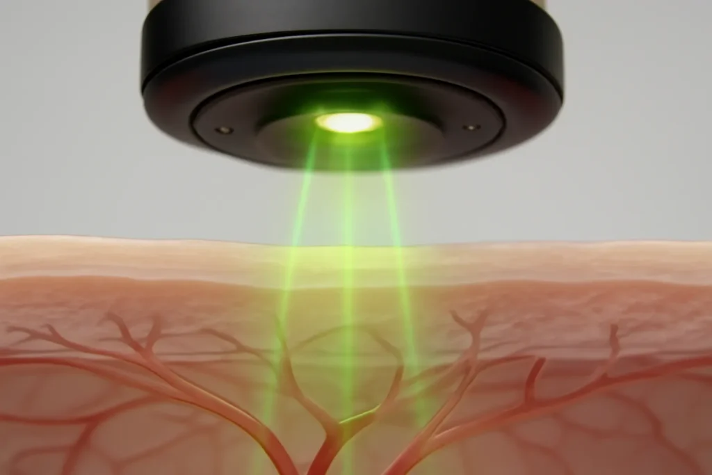 A precisão da monitorização da frequência cardíaca do Apple Watch em treino e bem-estar 3 Esquema simbólico do sensor óptico (PPG) e da precisão da monitorização da frequência cardíaca do Apple Watch.