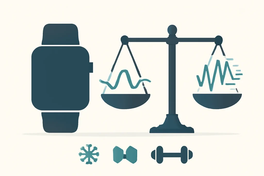 A precisão da monitorização da frequência cardíaca do Apple Watch em treino e bem-estar 4 Metáfora visual dos factores que afectam a precisão da monitorização da frequência cardíaca do Apple Watch e boas práticas.