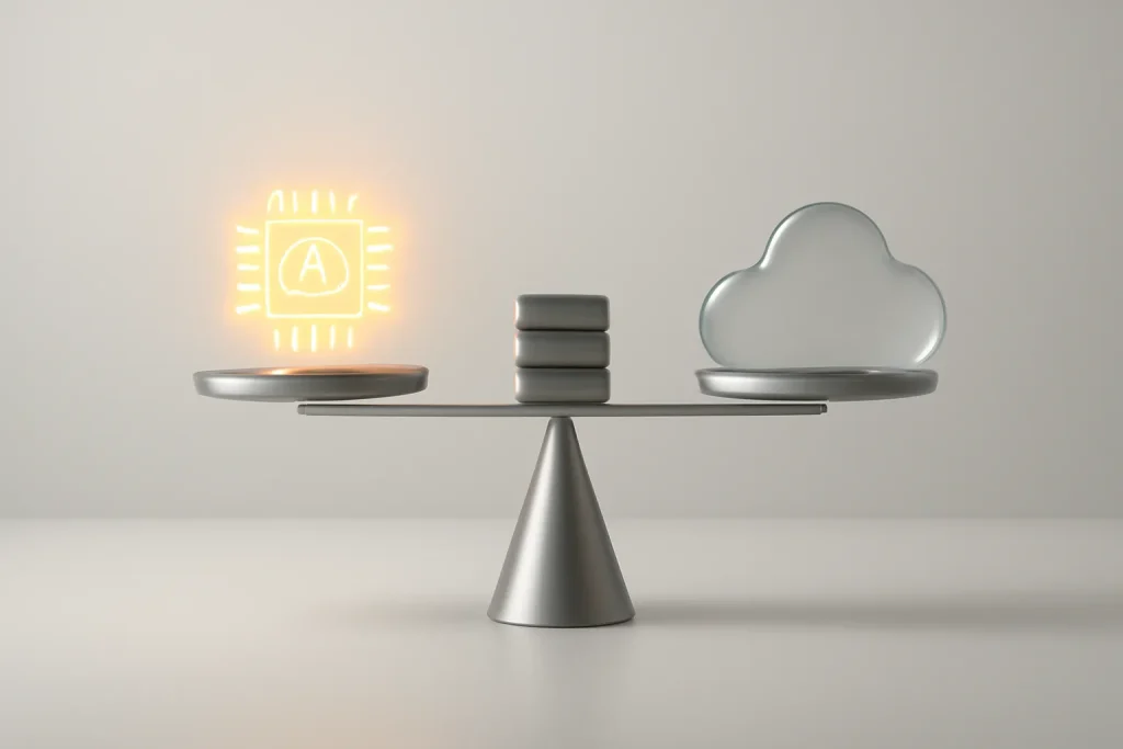 RAM em smartphones 2026: gargalo para novas funções de IA no dispositivo 4 Metáfora de RAM em smartphones 2026: equilíbrio entre IA local, cloud, privacidade e latência.