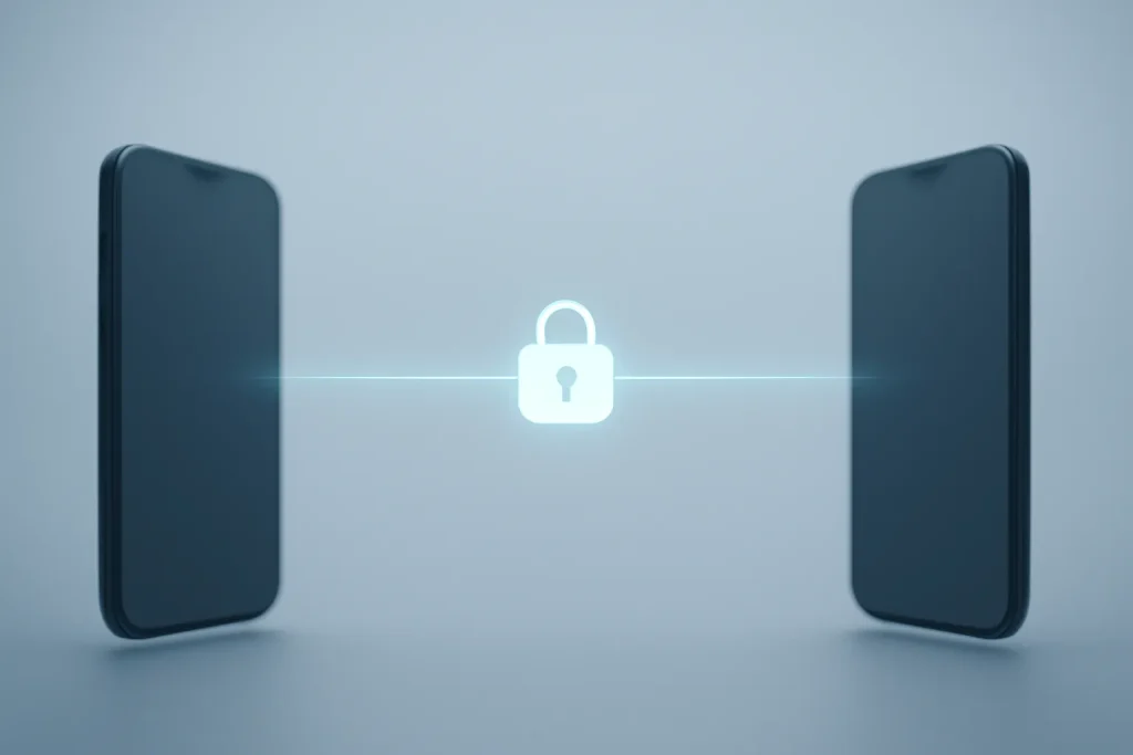 iOS 26.3 beta 2 prepara RCS encriptado iPhone Android com MLS 2 Ilustração simbólica de RCS encriptado iPhone Android entre dois smartphones.