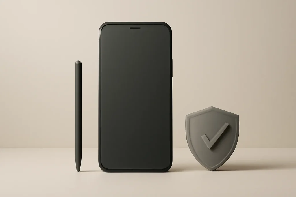 Samsung Galaxy S25 Ultra: topo de gama 2025 para durar 4 Smartphone e caneta estilizada com símbolo de longevidade, evocando o Samsung Galaxy S25 Ultra.