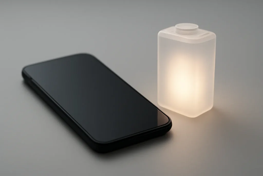 Saúde da bateria iPhone recondicionado: teste e comparação com novo 2 Smartphone genérico com metáfora visual de bateria e capacidade.