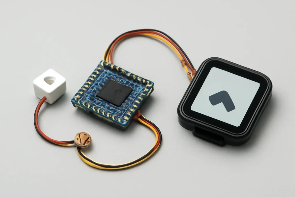 smartwatch DIY para crianças: projecto STEM com privacidade controlada 3 Esquema simbólico de como funciona um smartwatch DIY para crianças com sensores e microcontrolador.