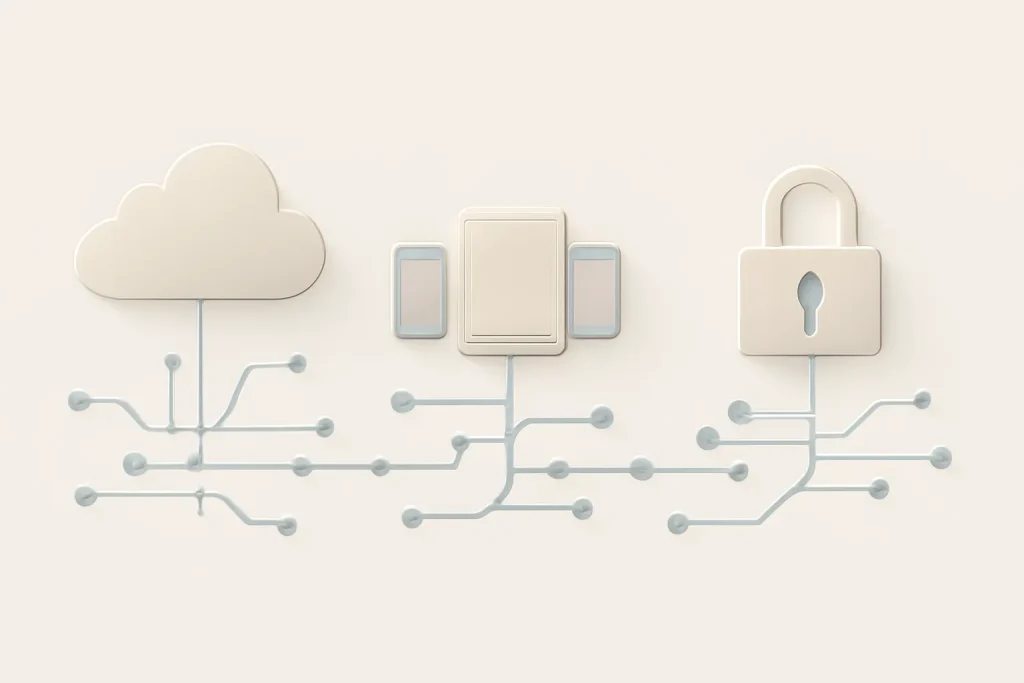 4 formas fiáveis de transferir dados para iPhone 17 sem stress 3 Esquema abstrato do que acontece ao transferir dados para iPhone 17 via iCloud, transferência direta e backup encriptado.