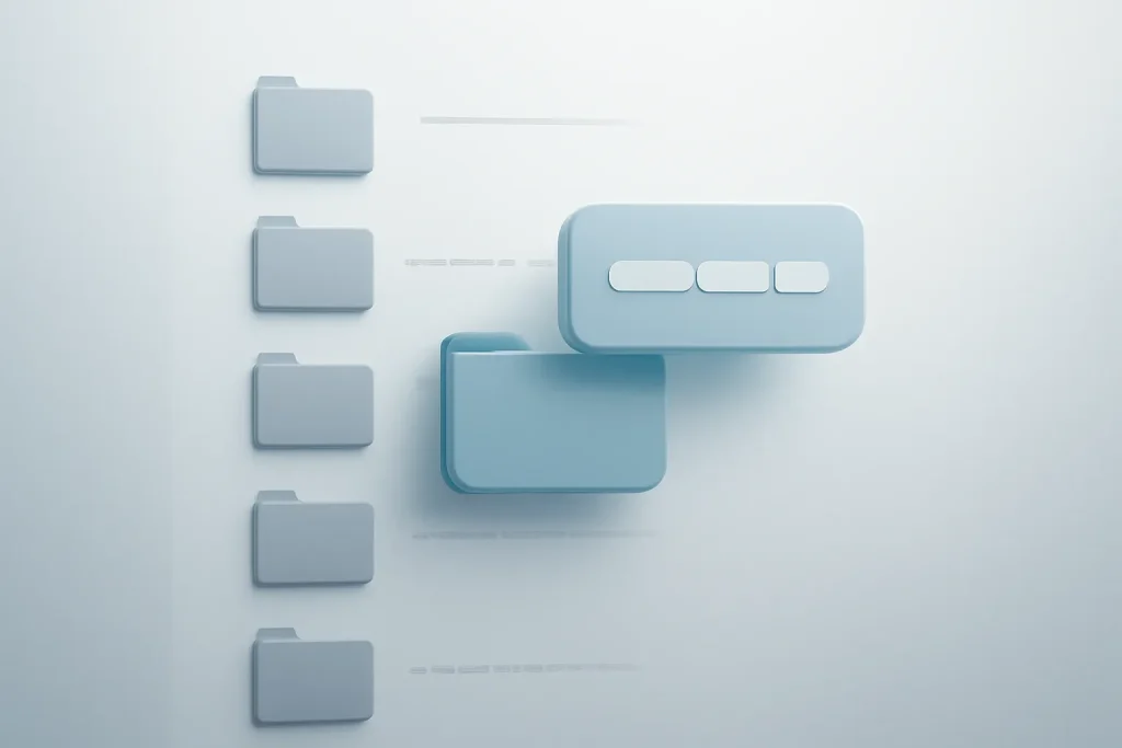 Ver tamanho das pastas no Finder macOS: métodos e dicas 2 Ilustração simbólica de ver tamanho das pastas no Finder macOS com pastas genéricas e indicadores de tamanho abstratos.