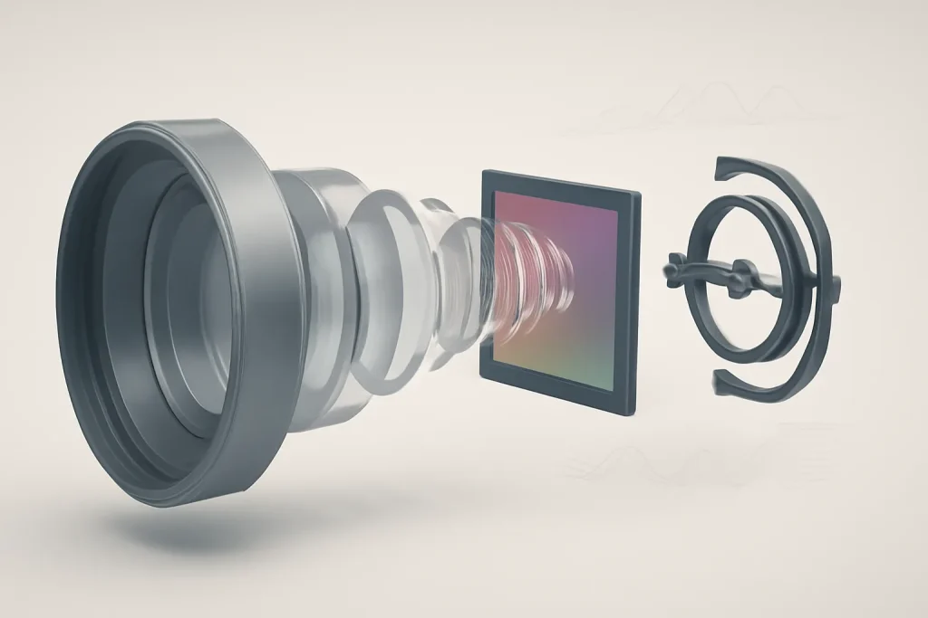 Xiaomi 17 Ultra vs vivo X300 Pro: hardware vs software na fotografia 3 Esquema abstrato de sensor grande, zoom contínuo e estabilização no duelo Xiaomi 17 Ultra vs vivo X300 Pro.