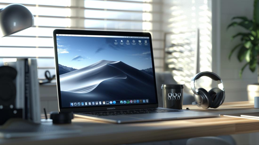 888 poker macbook: Como instalar no seu Mac? 14 Fotografia detalhada de MacBook Pro instalando 888 Poker, em escritório moderno iluminado naturalmente.