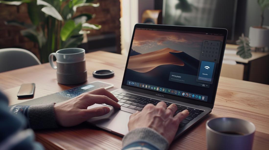 Amazon Alexa App MacBook: Como fazer a instalação? 9 Instalação do app Amazon Alexa no MacBook Pro em um espaço de trabalho moderno.