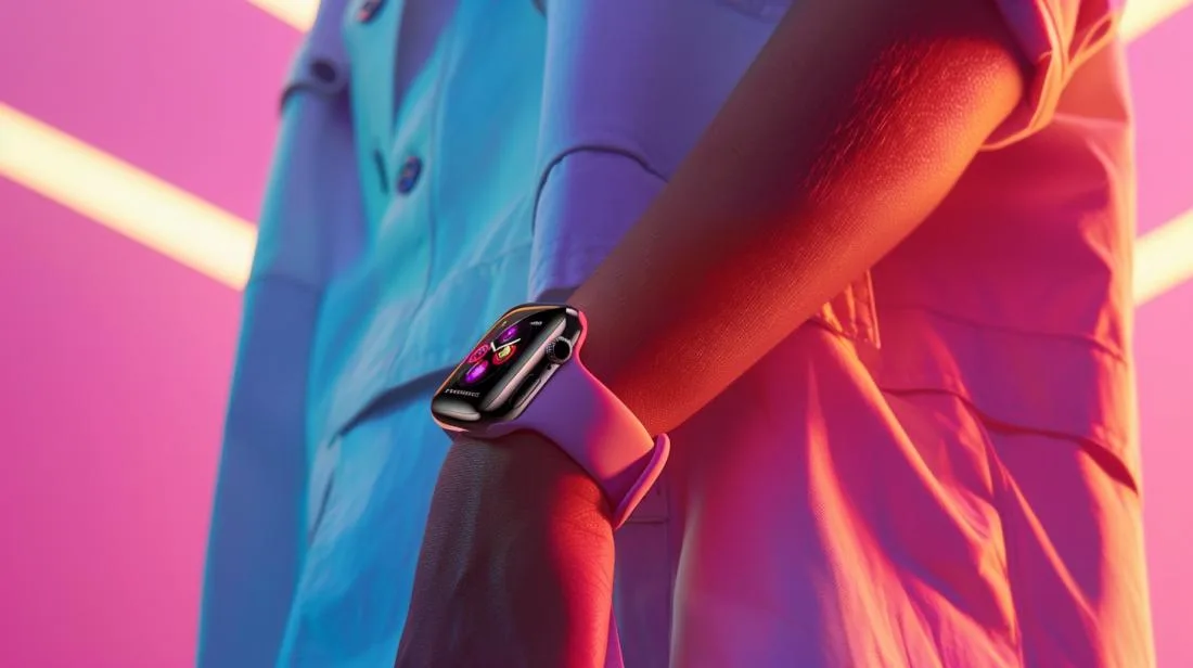 Fotografia hiper-realista do Apple Watch 3 38mm destacando seu design elegante e funcionalidades versáteis.