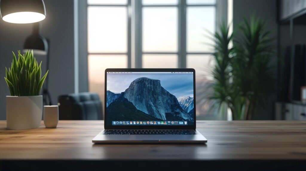 MacBook Pro M3: Vale a Pena Investir no Novo Modelo? 2 Fotografia hiper-realista do MacBook Pro M3 num espaço de trabalho moderno e minimalista.