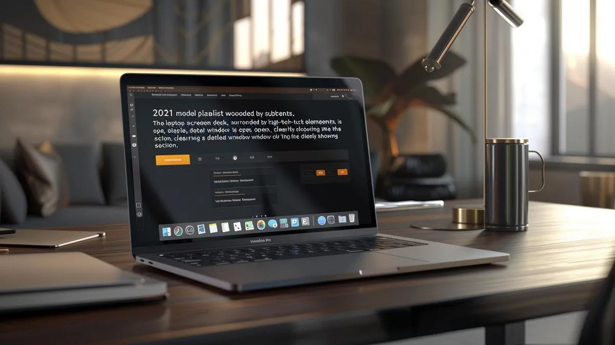 Imagem hipermoderna de um MacBook Pro 16" exibindo 'Intel Iris Plus Graphics'.