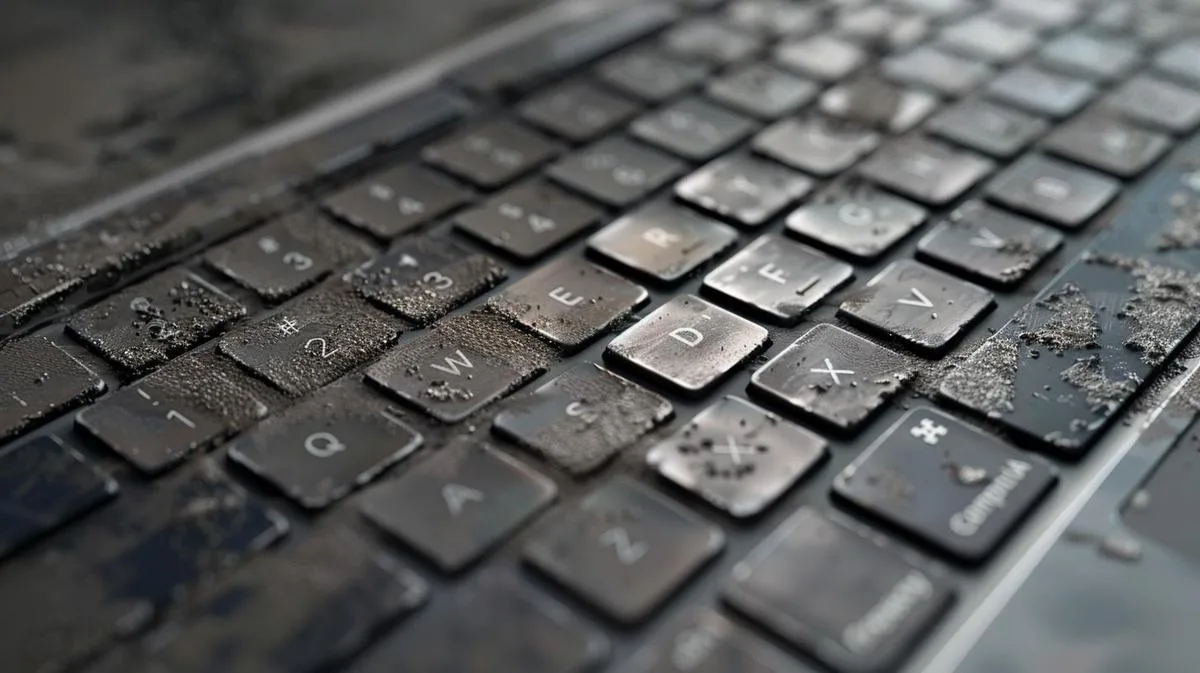 Teclado antigo do MacBook Pro desgastado ao lado de um teclado novo e brilhante.